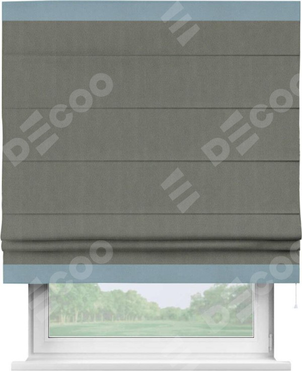 Римская штора «Кортин» с кантом Горизонт, для проема, ткань блэкаут однотонный тёмно-серый