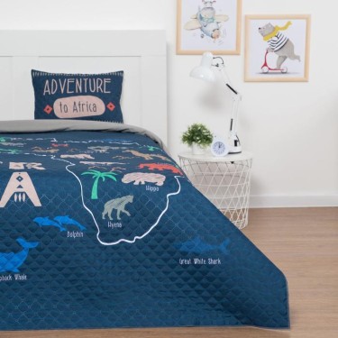 Покрывало детское и наволочка Этель 1,5 сп "Little maps", 145х210 ±5 см, 40х60 см, микрофибра