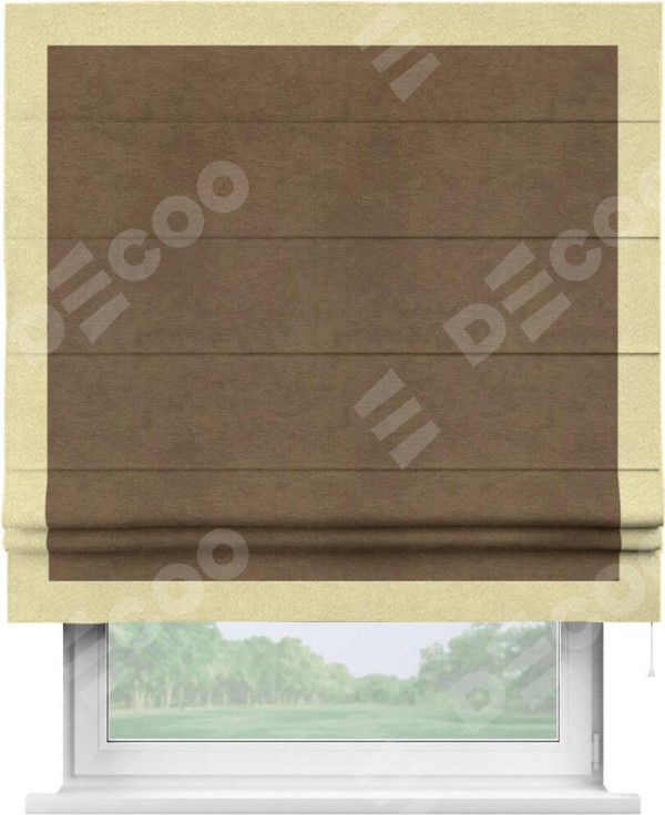 Римская штора «Кортин» с кантом Чесс, для проема, ткань софт однотонный бронзовый
