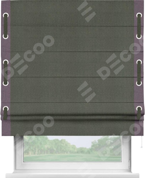 Римская штора «Кортин» с кантом Стрим Дуо (люверсы с пояском), для проема, ткань лён димаут, графит