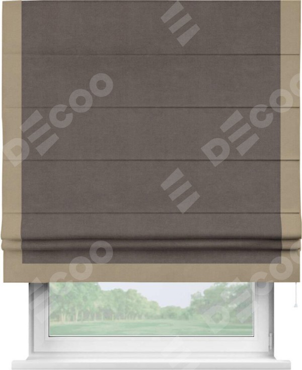 Римская штора «Кортин» с кантом Виктория, для проема, ткань вельвет коричневый