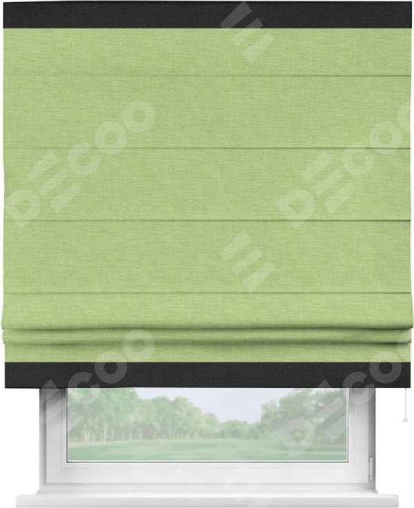 Римская штора «Кортин» с кантом Горизонт, для проема, ткань лён зеленый