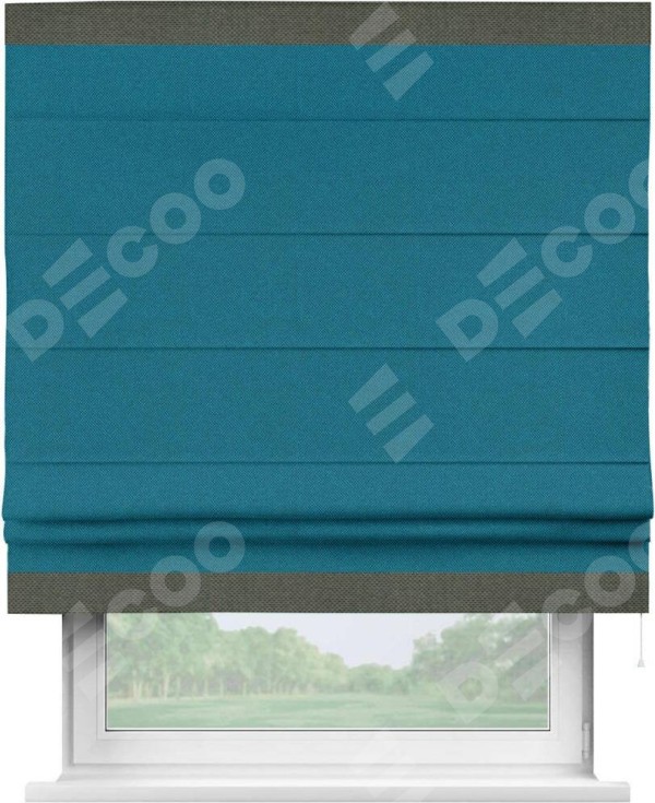 Римская штора «Кортин» с кантом Горизонт, для проема, ткань лён димаут, светло-синий