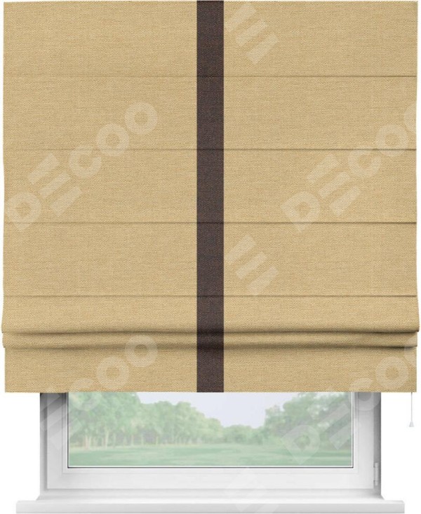 Римская штора «Кортин» с кантом Хайвэй, для проема, ткань лён темно-бежевый