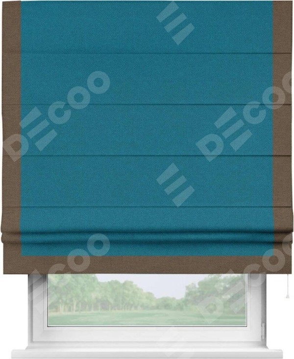 Римская штора «Кортин» с кантом Виктория, для проема, ткань лён димаут, светло-синий