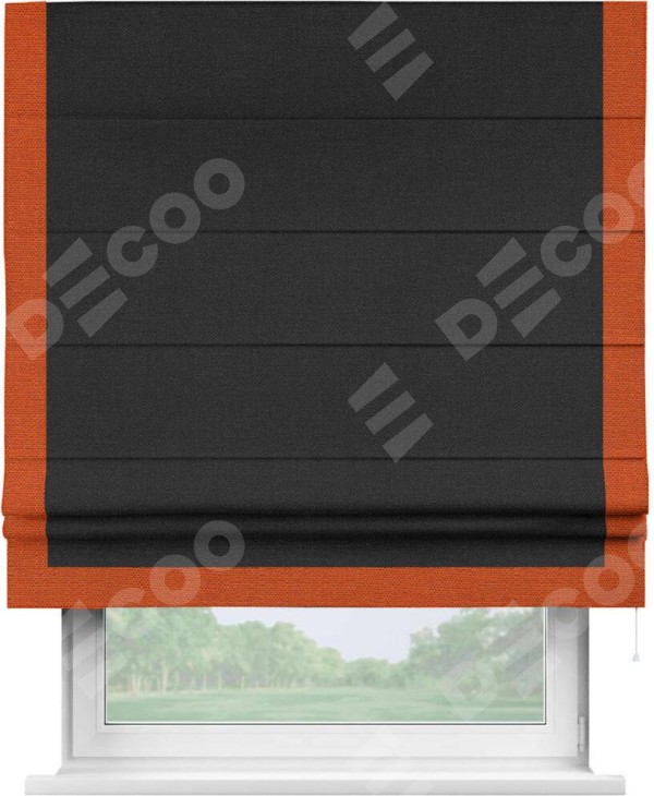 Римская штора «Кортин» с кантом Виктория, для проема, ткань лён черный