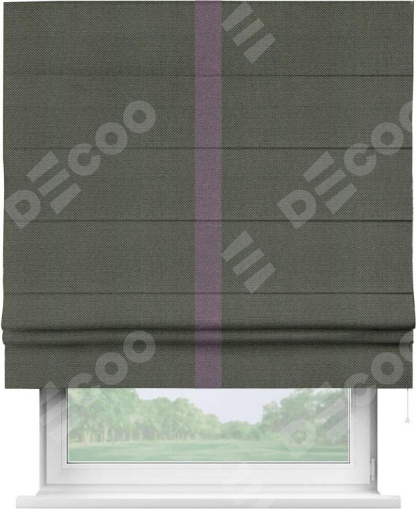 Римская штора «Кортин» с кантом Хайвэй, для проема, ткань лён димаут, графит