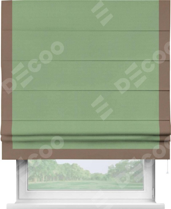 Римская штора «Кортин» с кантом Виктория, для проема, ткань блэкаут однотонный оливковый