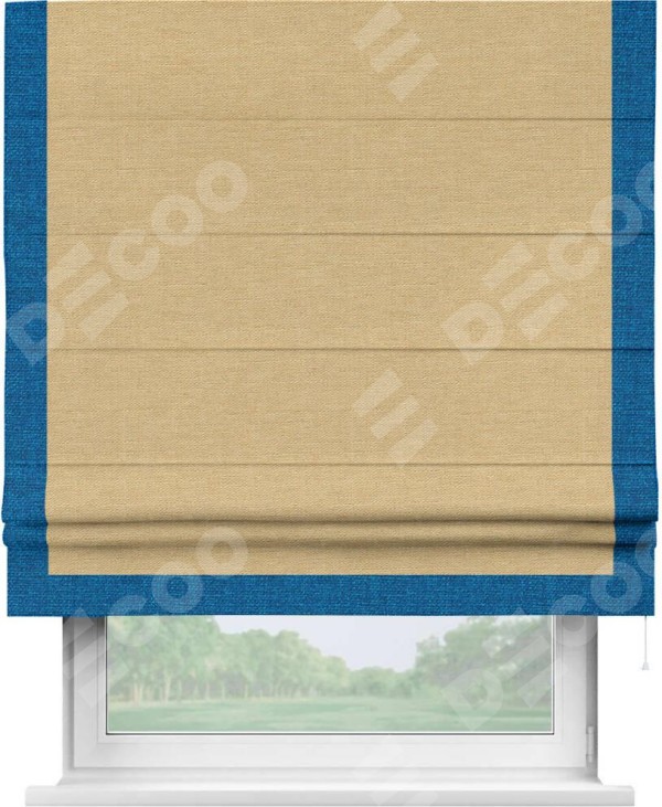 Римская штора «Кортин» с кантом Виктория, для проема, ткань лён темно-бежевый