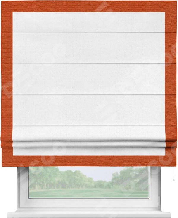 Римская штора «Кортин» с кантом Чесс, для проема, лён цвет белый