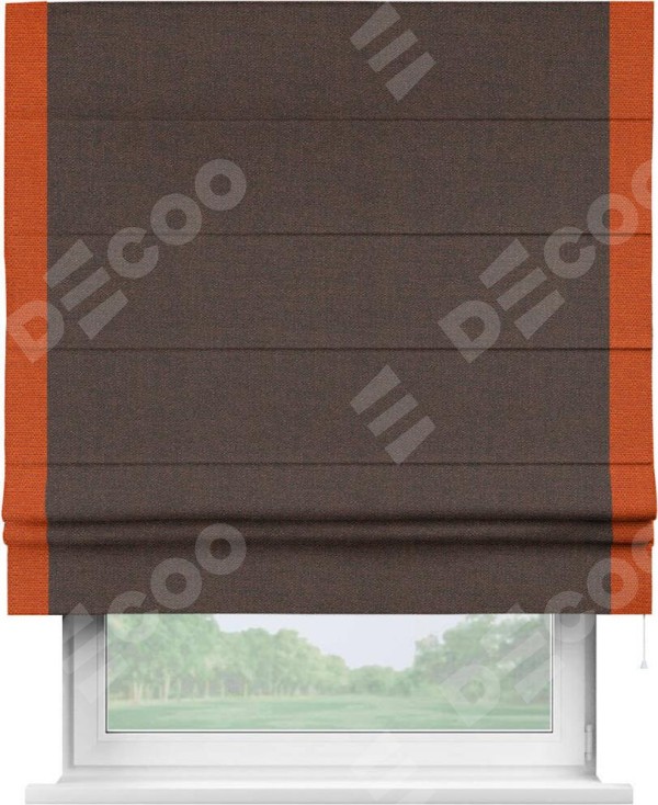Римская штора «Кортин» с кантом Стрим Дуо, для проема, ткань лён коричневый