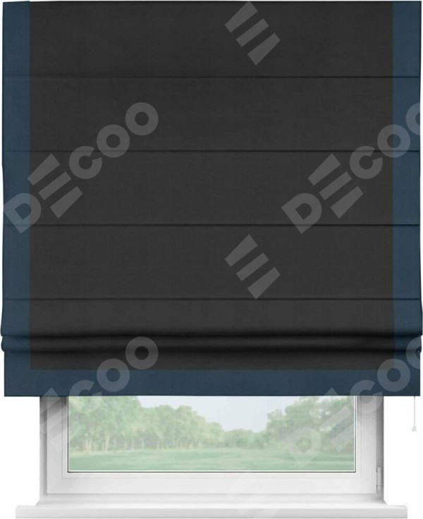 Римская штора «Кортин» с кантом Виктория, для проема, ткань блэкаут однотонный черный