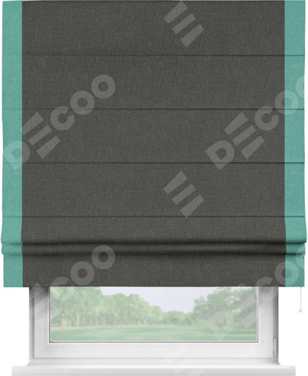 Римская штора «Кортин» с кантом Стрим Дуо, для проема, ткань лён димаут, графитово-серый