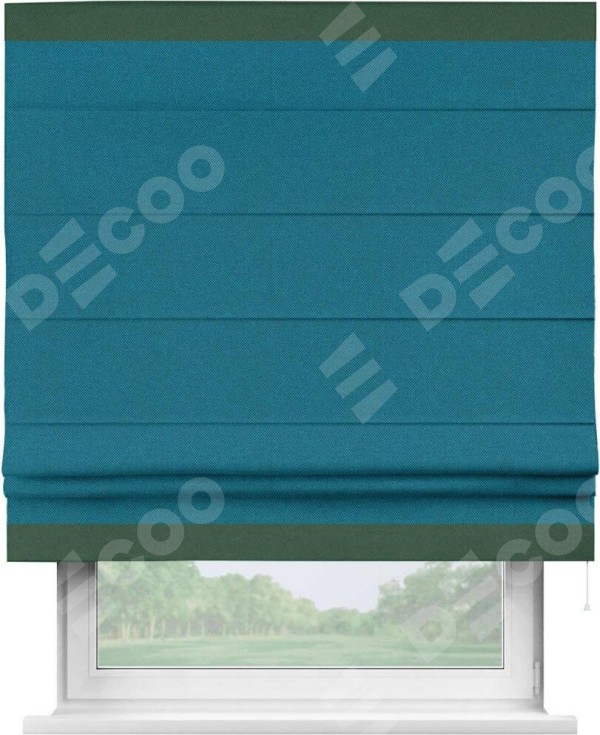 Римская штора «Кортин» с кантом Горизонт, для проема, ткань лён димаут, светло-синий