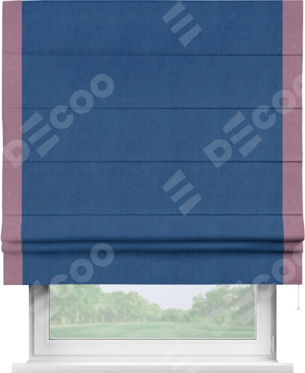 Римская штора «Кортин» с кантом Стрим Дуо, для проема, ткань вельвет синий