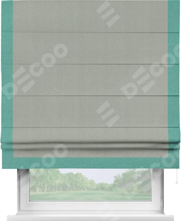Римская штора «Кортин» с кантом Виктория, тип шторы-для проема, ткань лён димаут, выполнена сером цвете