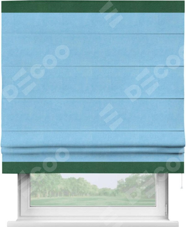 Римская штора «Кортин» с кантом Горизонт, для проема, ткань вельвет голубой
