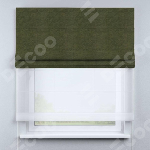 Римская штора «Кортин» день-ночь, ткань софт однотонный зелёный