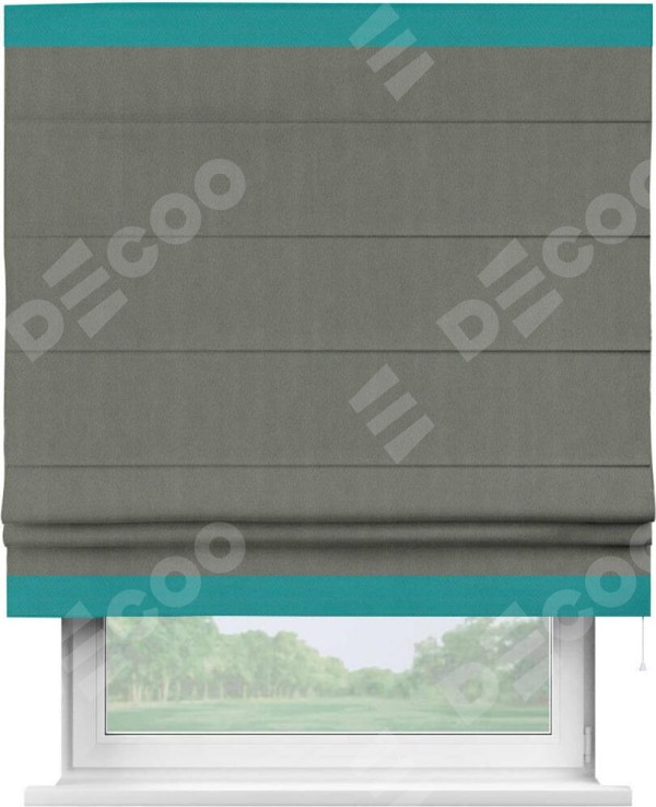 Римская штора «Кортин» с кантом Горизонт, для проема, ткань блэкаут однотонный тёмно-серый