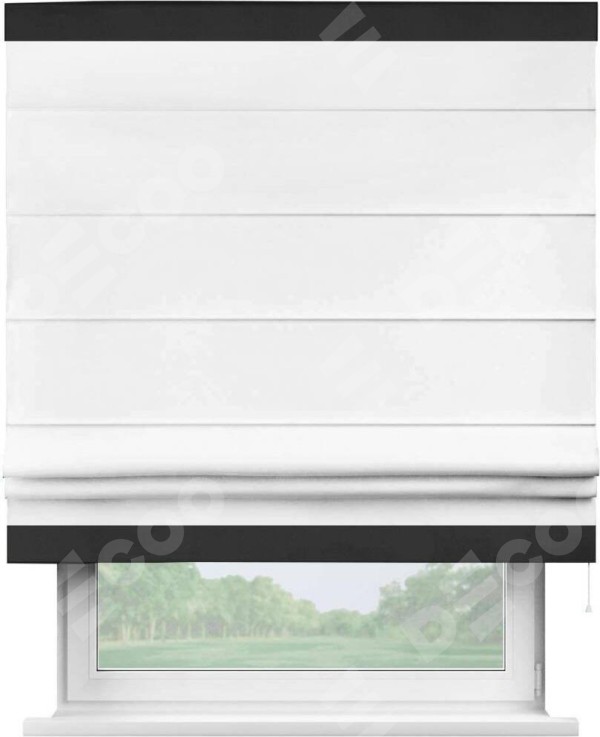 Римская штора «Кортин» с кантом Горизонт, для проема, ткань однотонная белоснежная