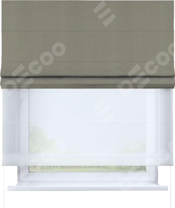 Римская штора «Кортин» день-ночь, ткань блэкаут однотонный, бежево-серый