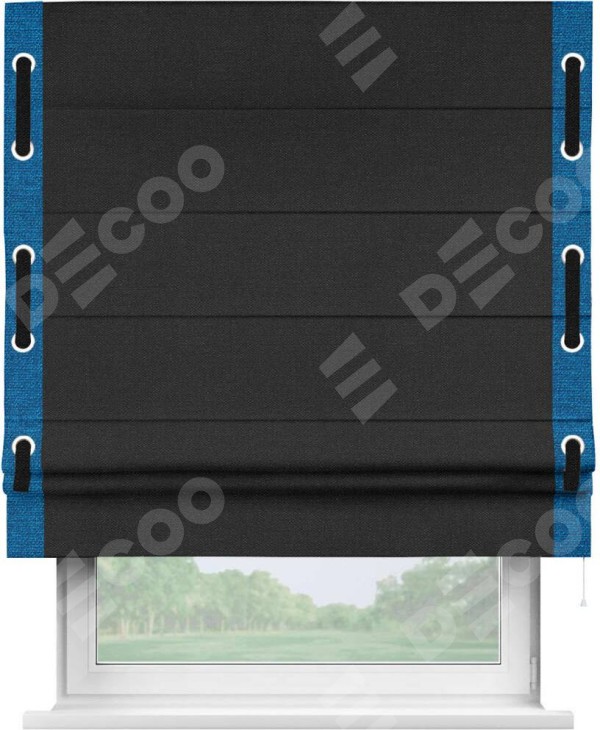 Римская штора «Кортин» с кантом Стрим Дуо (люверсы с пояском), для проема, ткань лён черный