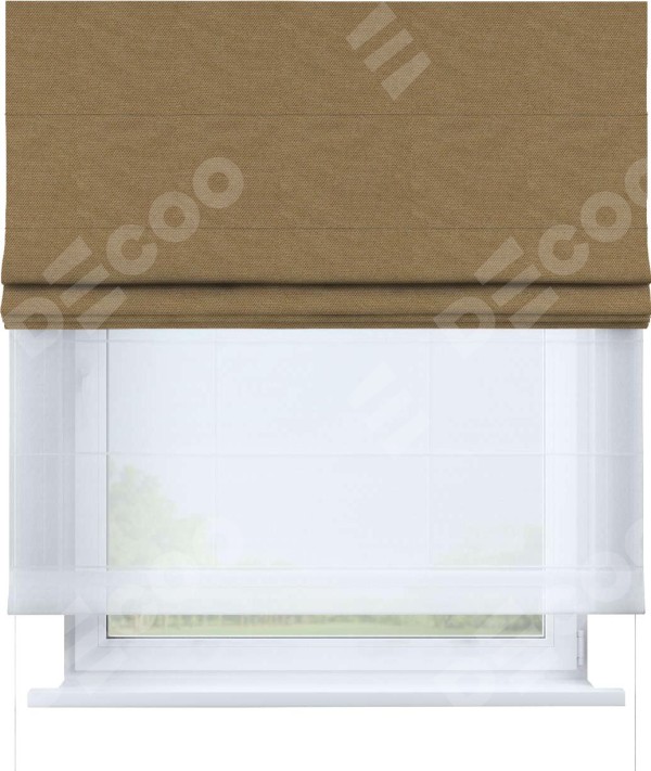 Римская штора «Кортин» день-ночь, ткань лён димаут, коричневый