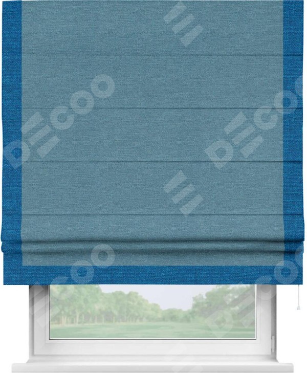 Римская штора «Кортин» с кантом Виктория, для проема, ткань лён голубой