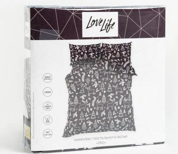 Постельное бельё LoveLife Евро «Лес» 200х217 см, 225х240 см, 50х70 см-2шт, 100%хлопок, сатин