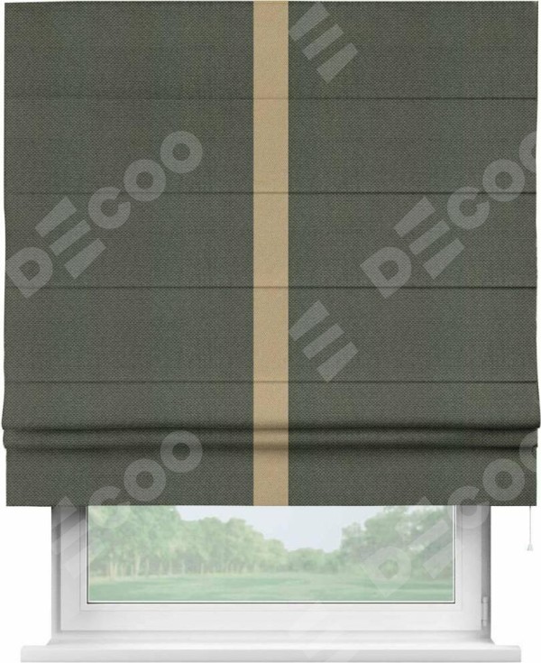 Римская штора «Кортин» с кантом Хайвэй, для проема, ткань лён димаут, графит