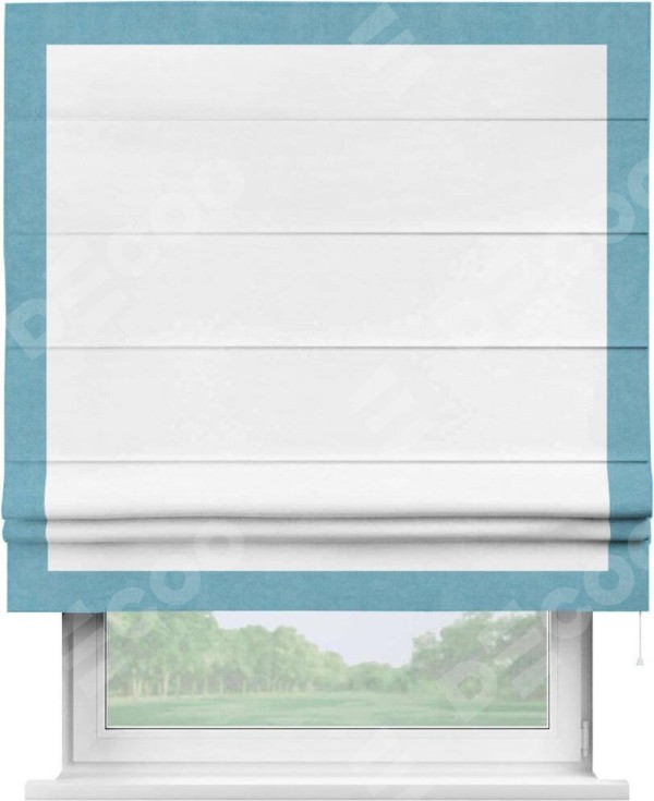 Римская штора «Кортин» с кантом Чесс, для проема, ткань вельвет дымчато-белый