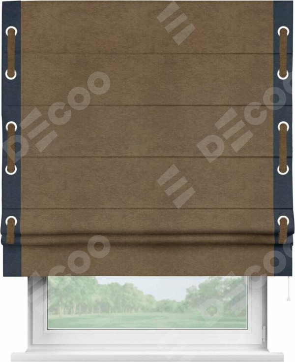 Римская штора «Кортин» с кантом Стрим Дуо (люверсы с пояском), для проема, ткань софт однотонный бронзовый