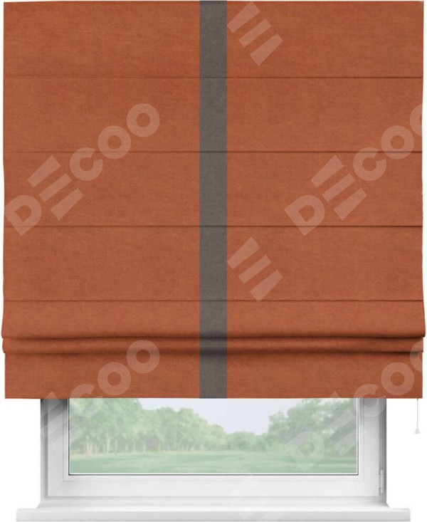 Римская штора «Кортин» с кантом Хайвэй, для проема, ткань вельвет терракотовый