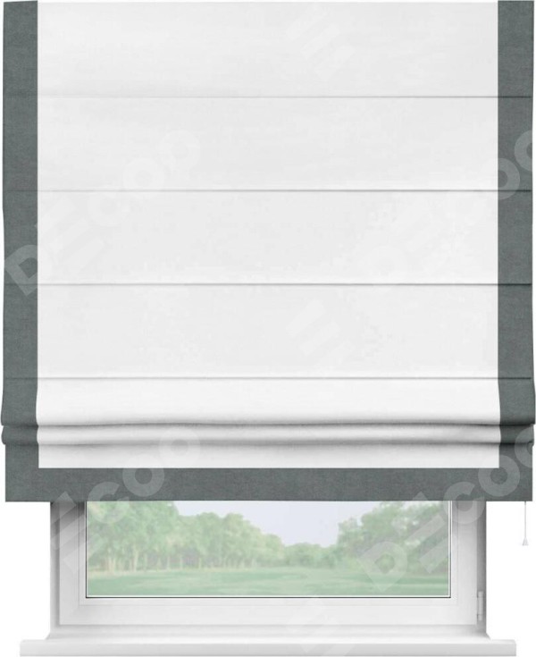 Римская штора «Кортин» с кантом Виктория, для проема, ткань вельвет дымчато-белый