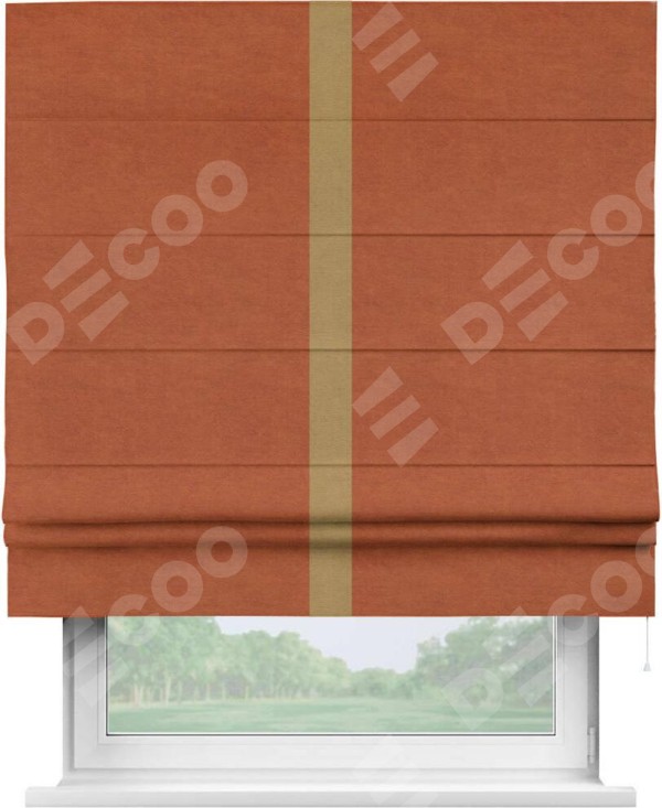 Римская штора «Кортин» с кантом Хайвэй, для проема, ткань вельвет терракотовый