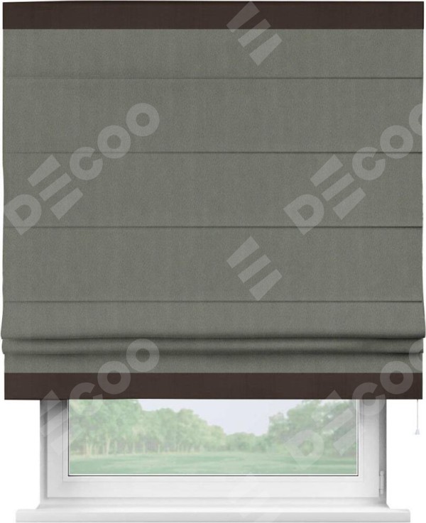 Римская штора «Кортин» с кантом Горизонт, для проема, ткань блэкаут однотонный тёмно-серый