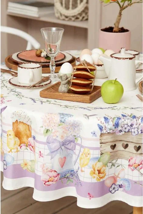 Скатерть "Этель" Spring easter d=214см +/-3см, 100% хл, саржа 190 гр/м2