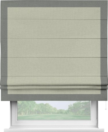 Римская штора «Кортин» с кантом Чесс, для проема, лён блэкаут серо-бежевый