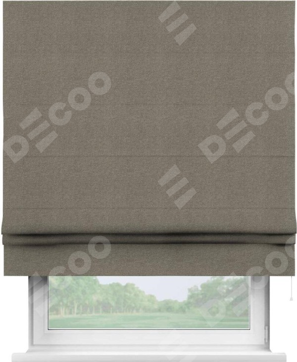 Римская штора «Кортин» для проема, ткань лён димаут, серо-зелёный
