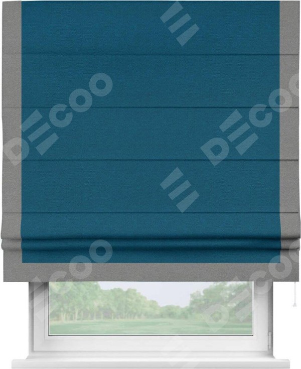 Римская штора «Кортин» с кантом Виктория, для проема, ткань лён димаут, синий