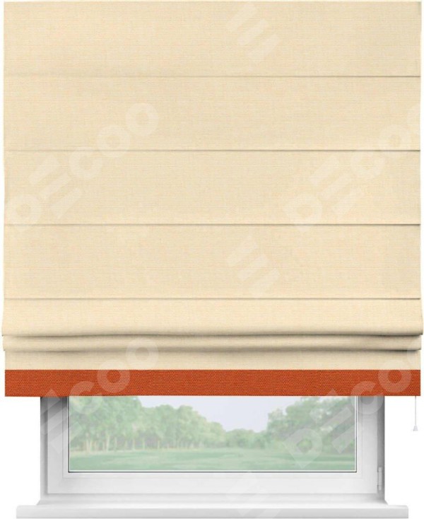 Римская штора «Кортин» с кантом Джестер, для проема, лён, выполнена в  бежевом цвете