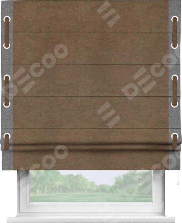 Римская штора «Кортин» с кантом Стрим Дуо (люверсы с пояском), для проема, ткань софт однотонный бронзовый