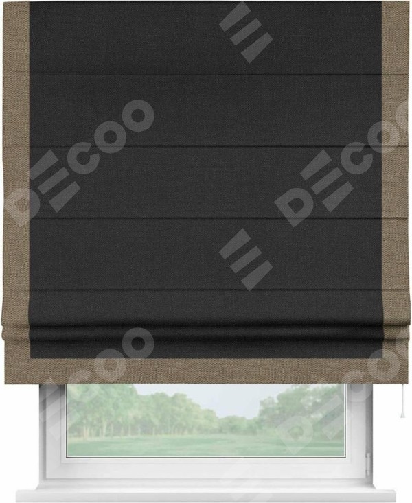 Римская штора «Кортин» с кантом Виктория, для проема, ткань лён черный