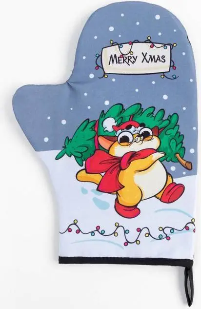 Новогодний набор кухонный Merry Xmas, варежка-прихватка 20х28см, прихватка 17х17см, 35% х/л,65% п/э
