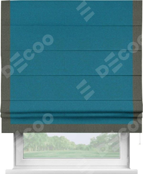 Римская штора «Кортин» с кантом Виктория, для проема, ткань лён димаут, светло-синий