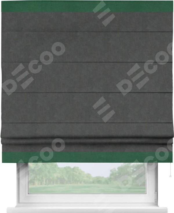 Римская штора «Кортин» с кантом Горизонт, для проема, ткань вельвет цвет тёмно-серый