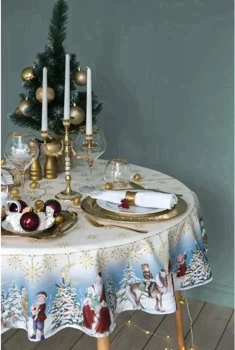 Скатерть "Этель" Christmas time d=220см +/-3 см с ГМВО, 100%хл, саржа 190 гр/м2