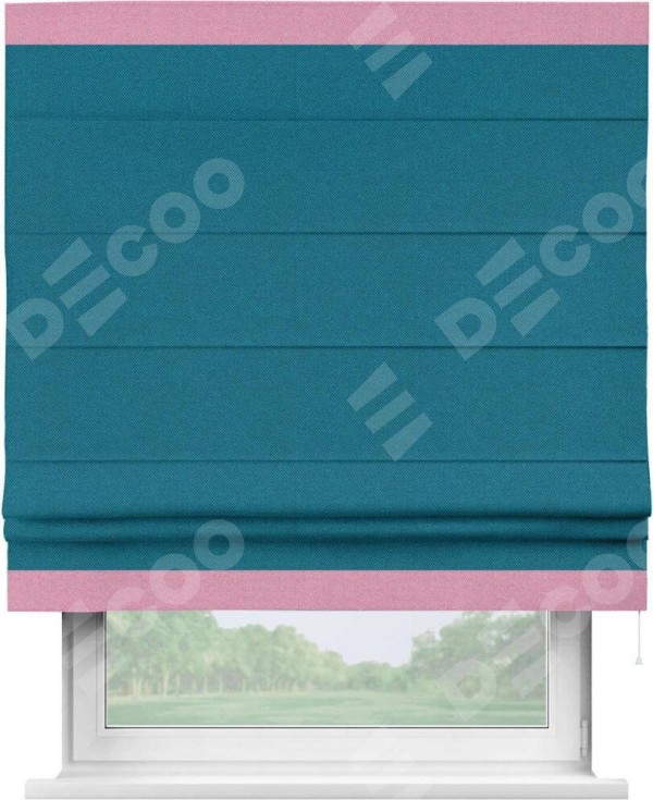 Римская штора «Кортин» с кантом Горизонт, для проема, ткань лён димаут, светло-синий