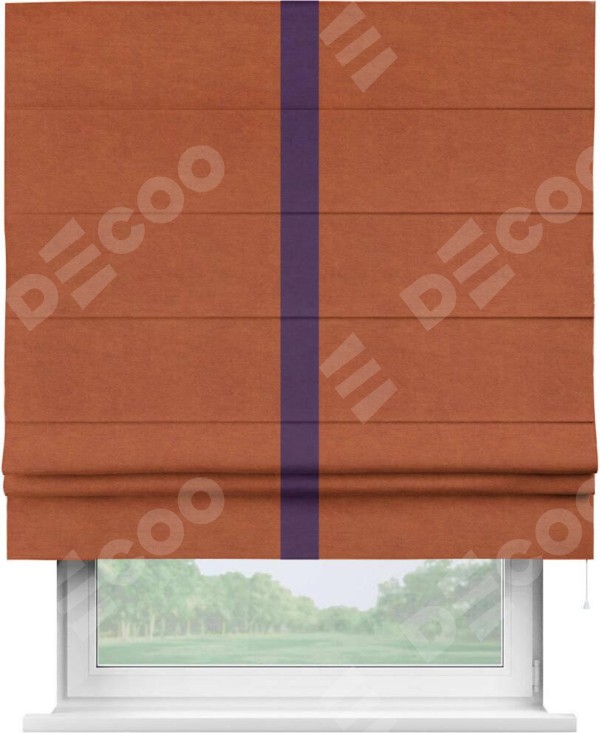 Римская штора «Кортин» с кантом Хайвэй, для проема, ткань вельвет терракотовый