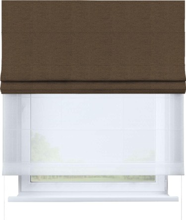 Римская штора «Кортин» день-ночь, ткань лён димаут, тёмно-коричневый